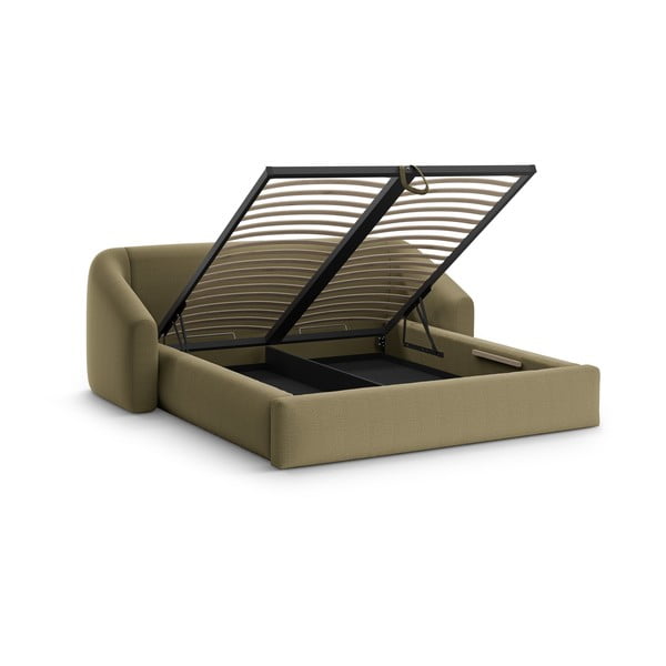 Зелено двойно легло 140x200 cm тапицирано с място за съхранение с включена подматрачна рамка Campi – Cosmopolitan Design-image-2