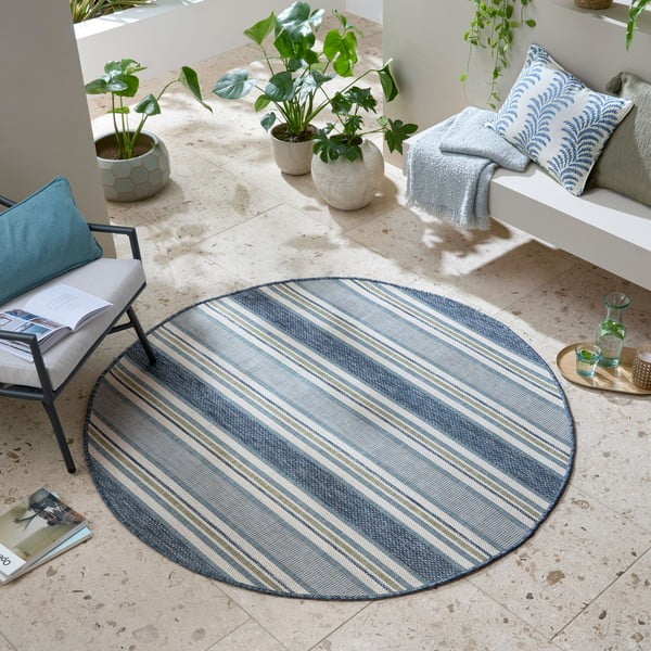 Кръгъл килим за открито и закрито тюркоазен ø 160 cm Roma Stripe – Flair Rugs-image-1