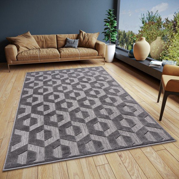 Антрацитен килим 133x190 cm Iconic Hexa - Hanse Home-image-1