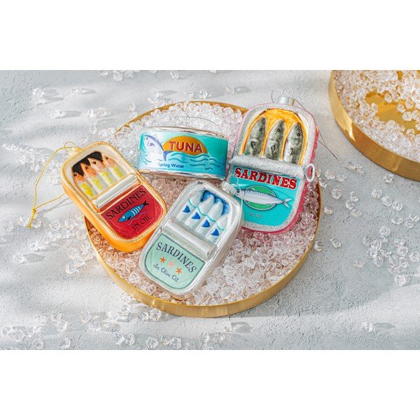 Стъклена Коледна украса 7 cm Can of Sardines – Sass & Belle-image-3