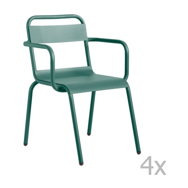 Sada 4 tmavě zelených zahradních židlí s područkami Isimar Biarritz