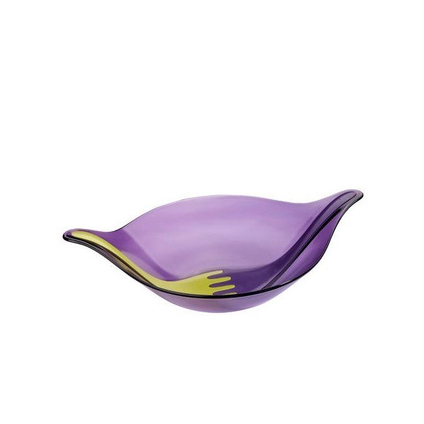 LEAF XL salátová mísa s příborem 4,5 l, švestková/švestková/hořčicová