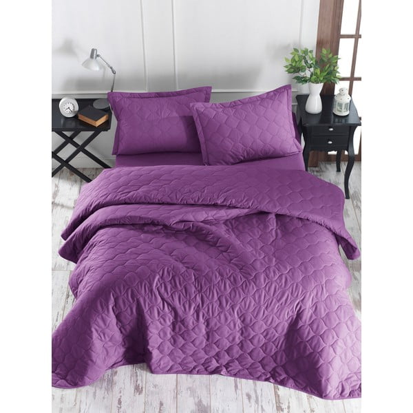 Лилава покривка за легло с 2 калъфки за възглавници от памук ранфорс EnLora Home Fresh, 225 x 240 cm Fresh Color - Mijolnir