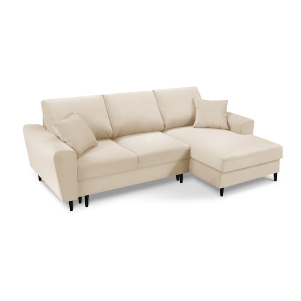 Бежов разтегателен ъглов диван с място за съхранение от рипсено кадифе (десен ъгъл) Kyoto – Cosmopolitan Design-image-1