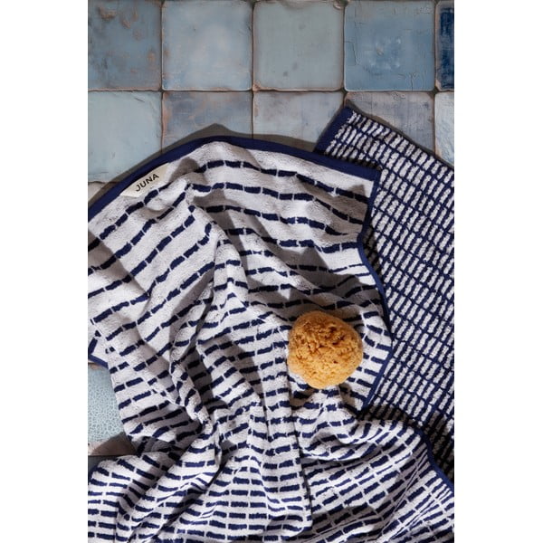 Бяла/синя кърпа от тери със смес от бамбук 50x100 cm Nuance – JUNA-image-1