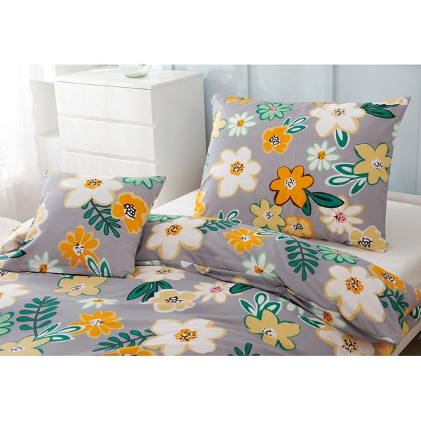 Оранжево-сив чаршаф за единично легло от микросатен, 3 части 140x200 cm Grace - My House-image-3