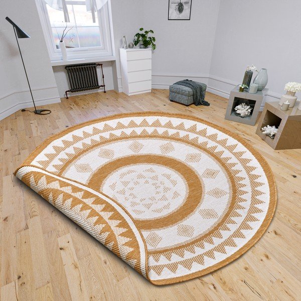 Кръгъл външен килим в бял цвят и жълта охраø 140 cm Jamaica – NORTHRUGS-image-1