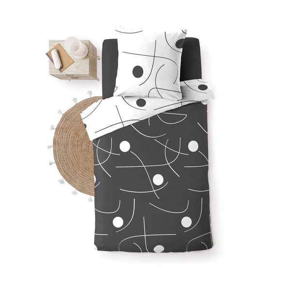 Бяло-тъмносиво единично  спално бельо от микрофибър 140x200 cm Sonate – douceur d'intérieur