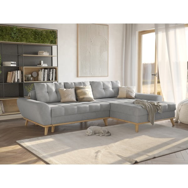 Светлосив разтегателен ъглов диван (десен ъгъл) Balitco – Ropez-image-1