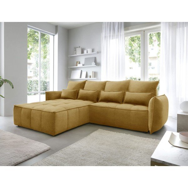 Жълт кадифен разтегателен ъглов диван с място за съхранение (ляв ъгъл) Campo – ELTAP-image-1