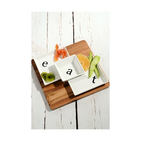 Бамбукова табла с 3 порцеланови купички Ет, 26 x 26 cm - Unknown