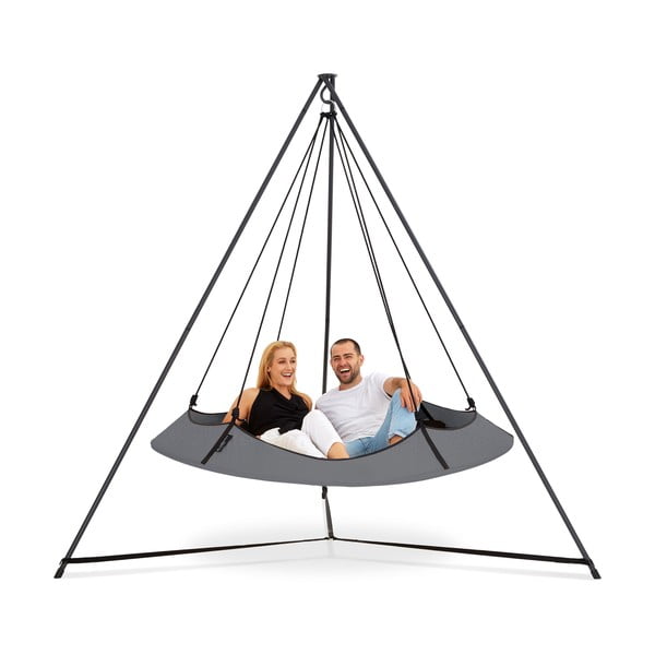 Сива градинска люлка със стойка - Hangout Pod-image-2