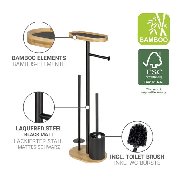 Стоманена поставка за тоалетна хартия стойка с четка в черен и естествен цвят Pomarolo – Wenko-image-4