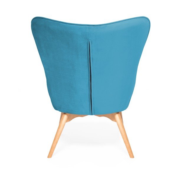 Akvamarínově modré křeslo a podnožka s podnoží v přírodní barvě Vivonita Cora Velvet-image-3