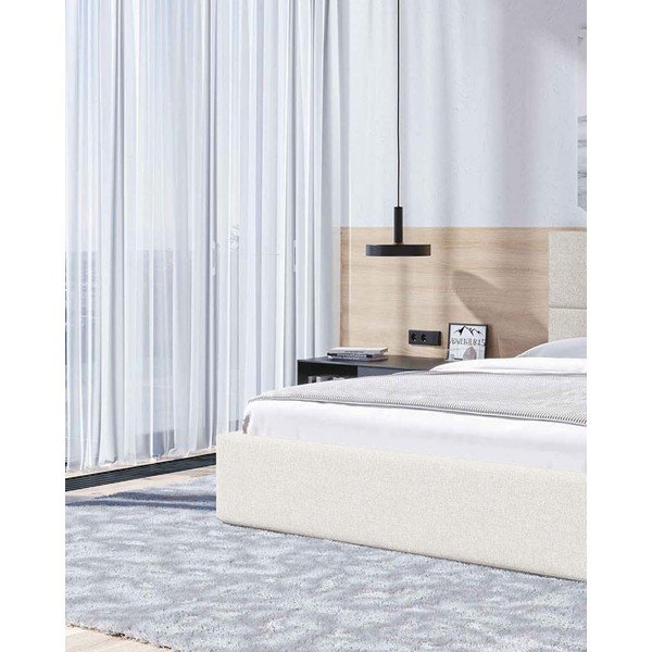 Бежово тапицирано двойно легло с място за съхранение с включена подматрачна рамка 140x200 cm Bufo – MESONICA-image-4