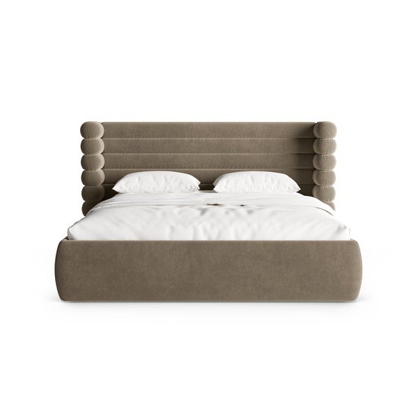 Кафяво-сиво тапицирано двойно легло с място за съхранение и включена подматрачна рамка 200x200 cm Mount – Micadoni -image-4