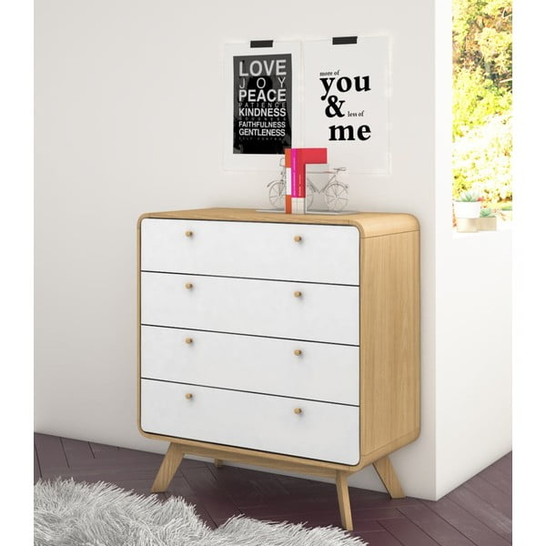 Бял/естествен висок скрин от декор от дъб  80x88 cm Caitlin – Støraa-image-1