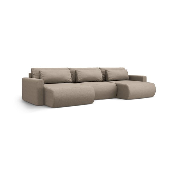 Светлокафяв разтегателен ъглов диван с място за съхранение (U форма) Belfast – Cosmopolitan Design-image-4