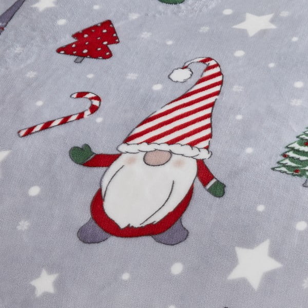 Сиво двойно удължено спално бельо от микроплюш 230x220 cm Festive Gnomes – Catherine Lansfield-image-3