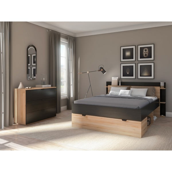 Черно-естествен скрин от декор от дъб  100x80x40 cm Dennis – Marckeric-image-1