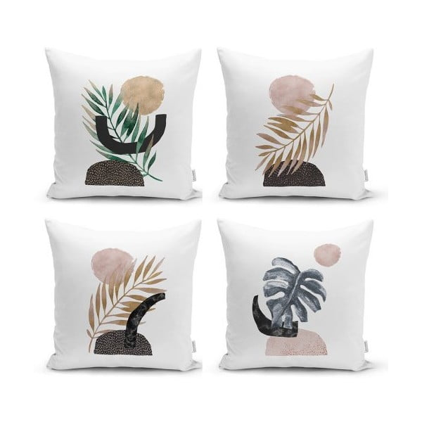 Комплект от 4 декоративни калъфки за възглавници Geometric Leaf, 45 x 45 cm - Minimalist Cushion Covers