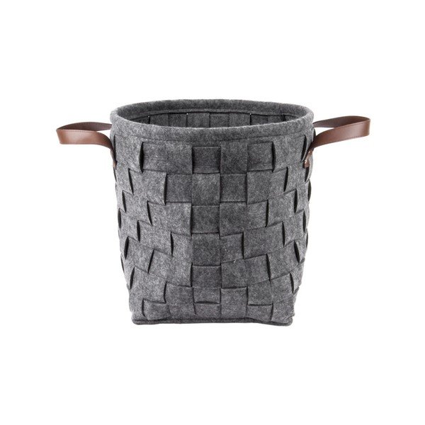Tmavě šedý úložný koš s koženými úchyty PT LIVING Storage, ⌀ 34 cm