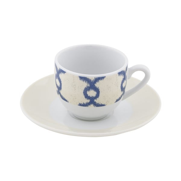 Комплект от 6 бежово-сини порцеланови чаши с чинийки Papavero - Villa Altachiara