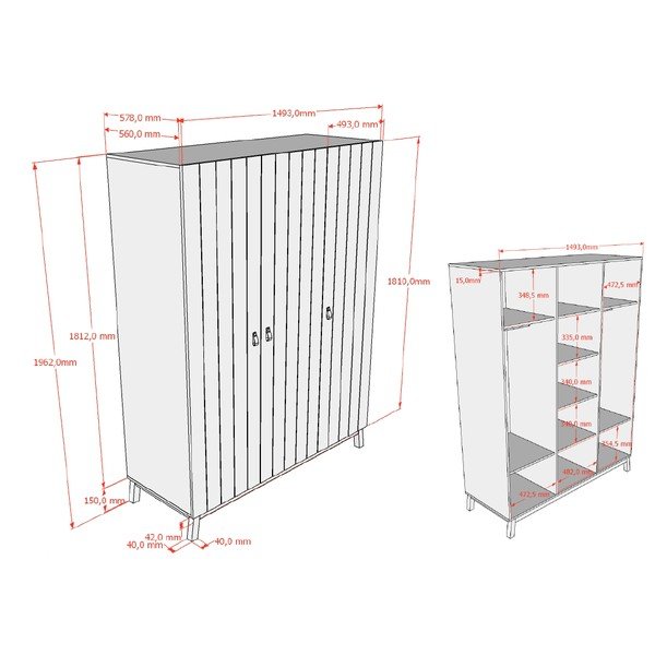 Бежов детски гардероб 149x196x58 cm Sezane – Vipack-image-3