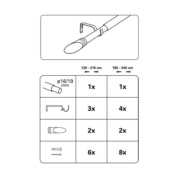 Метален разтегателен корниз 120 - 210 cm Elipsa - Gardinia-image-2