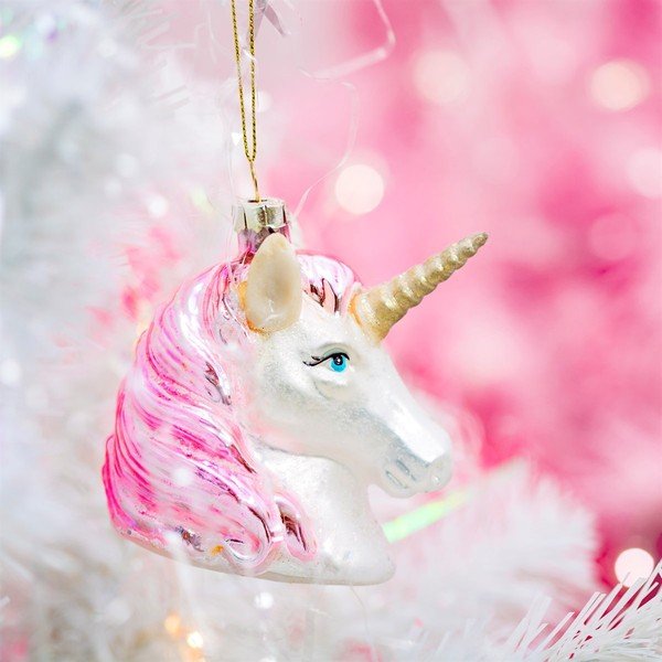 Стъклена  ръчно изработена коледна украса 9 cm Pink Shimmer Unicorn – Sass & Belle-image-1
