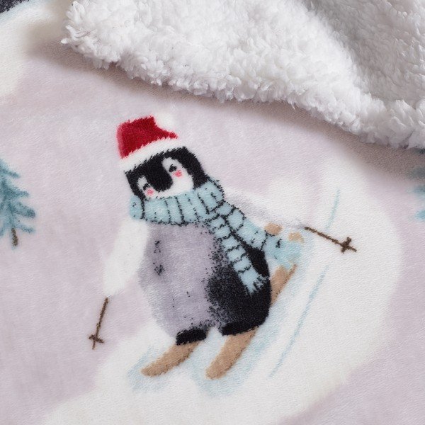 Бяло одеяло с коледен мотив 170x130 cm Christmas Sherpa Penguins – Catherine Lansfield-image-2
