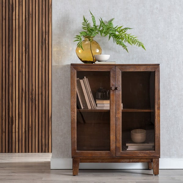Кафява витрина от масивно манго 80x100x40 cm Ravi – Ixia-image-1