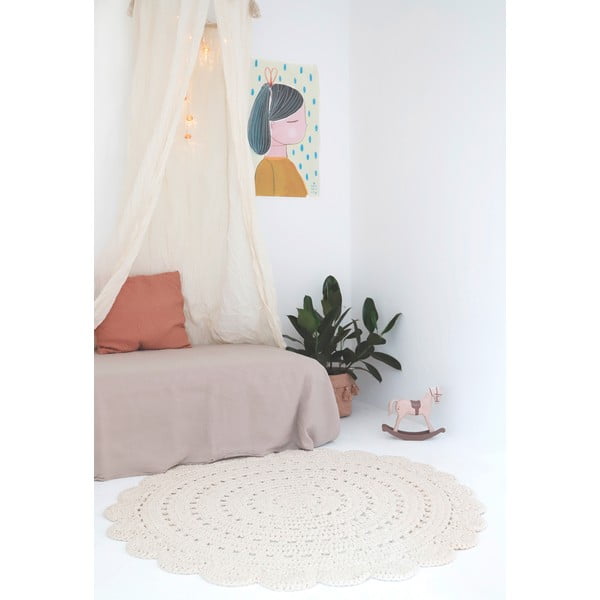 Бял ръчно закачен памучен килим , ø 120 cm Alma - Nattiot-image-1