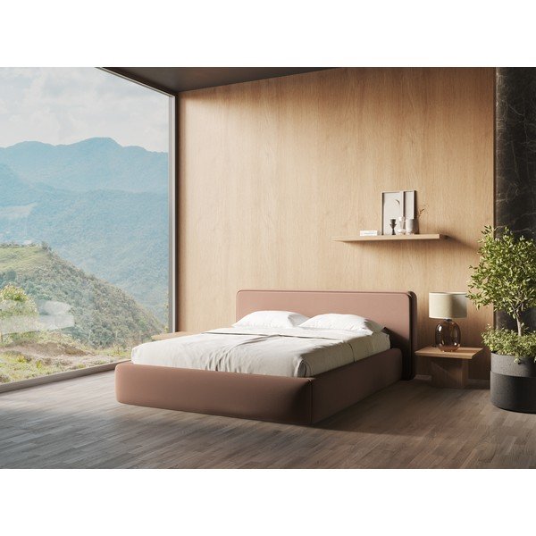 Светлорозово двойно тапицирано легло с място за съхранение и включена подматрачна рамка 180x200 cm Kiana – Makamii-image-1