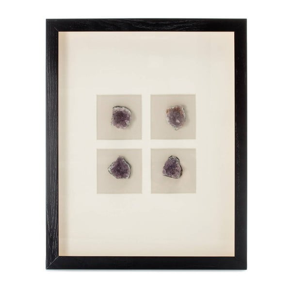 Nástěnná dekorace v rámu s 4 fialovými nerosty Vivorum Mineral, 51,5 x 41,5 cm