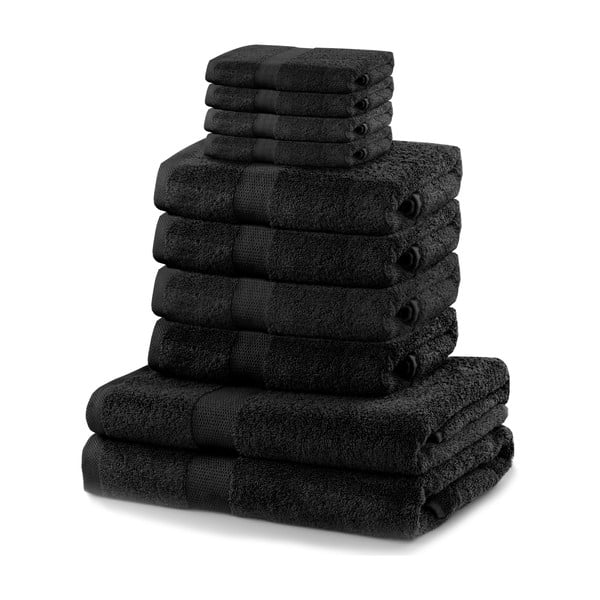 Комплект от 8 черни кърпи и 2 черни кърпи за баня Marina - DecoKing