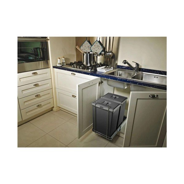 Сив пластмасов кош за отпадъци за вграждане за сортирани отпадъци 42+42 l Ecofil - Elletipi-image-1