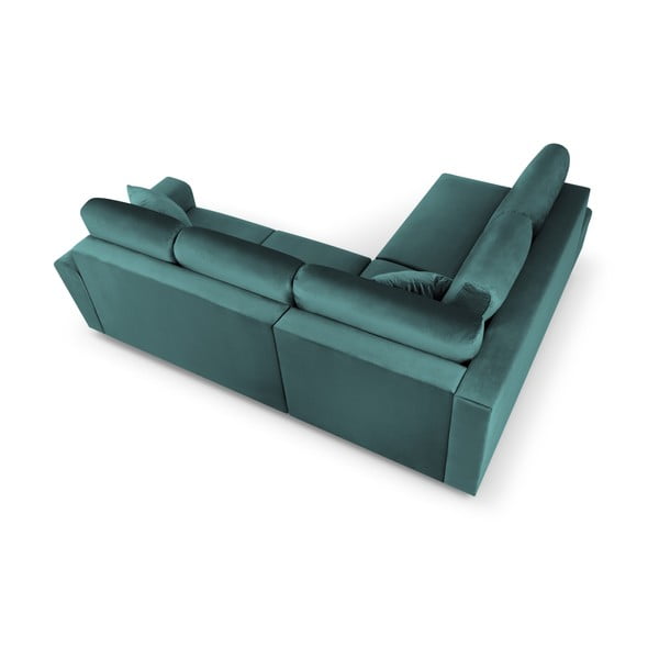 Кадифен разтегателен ъглов диван с място за съхранение в петролен цвят (ляв ъгъл/L форма) Kyoto – Cosmopolitan Design-image-4