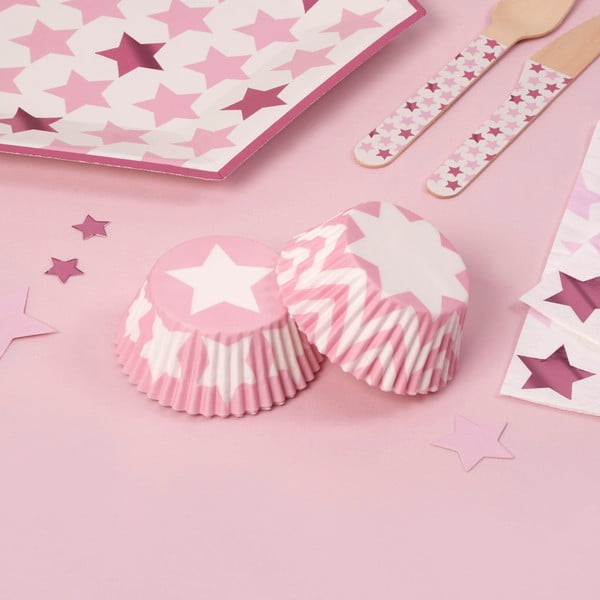 Комплект от 100 хартиени чашки за мъфини Little Star Pink - Neviti