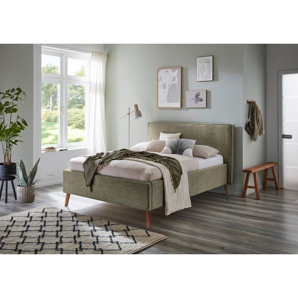 Тъмнозелено двойно легло 140x200 cm тапицирано с място за съхранение с включена подматрачна рамка Riva – Meise Möbel-image-1