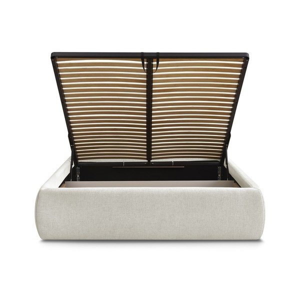 Бежово тапицирано двойно легло без табла с място за съхранение и включена подматрачна рамка 160x200 cm Inera – Bobochic Paris-image-4
