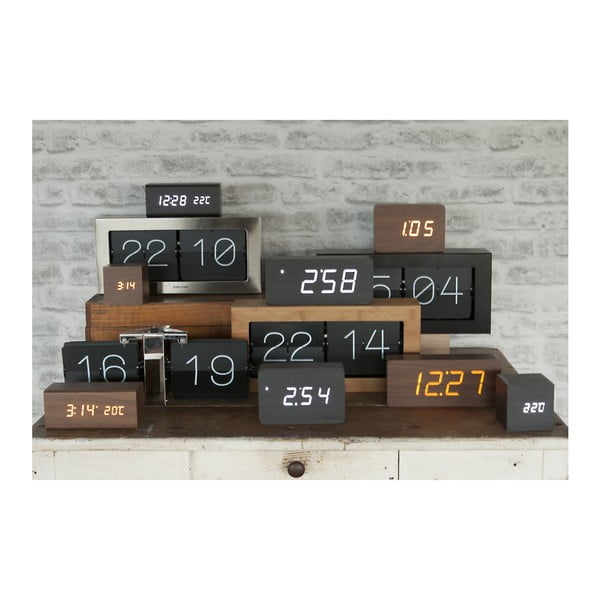 Черен будилник в дървен декор , 16 x 7,2 cm Block - Karlsson-image-1