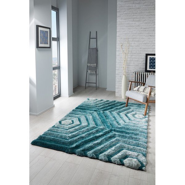 Синьо-зелен килим Шестоъгълна патица, 80 x 150 cm - Flair Rugs-image-1