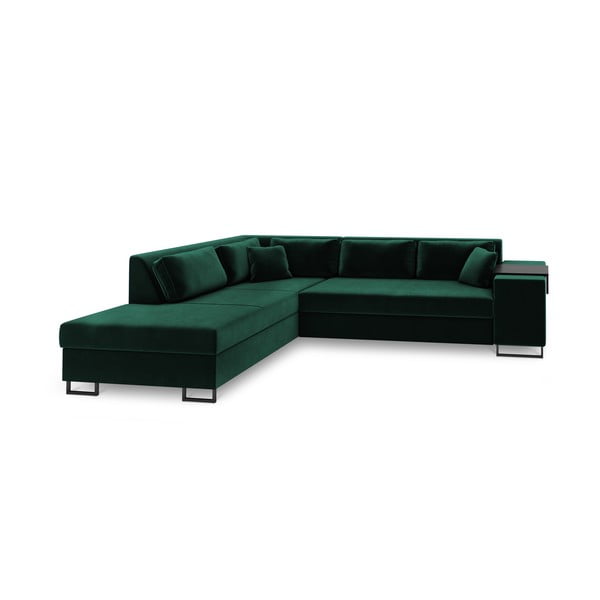 Зелен кадифен ъглов разтегателен диван , ляв ъгъл York - Cosmopolitan Design