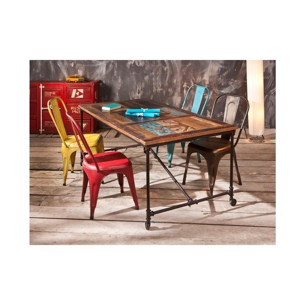 Маса за хранене, изработена от рециклирана мангова дървесина Кафе - Interlink-image-2