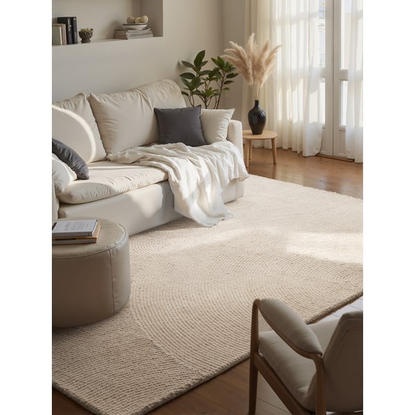 Ръчно изработен вълнен килим в светло естествен цвят 80x150 cm Eleni Natural White – Hanse Home-image-1
