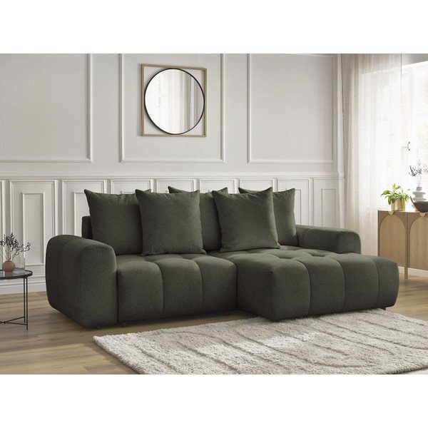 Шенилов  разтегателен ъглов диван с място за съхранение в цвят каки (десен ъгъл) Roxelane – Bobochic Paris-image-4