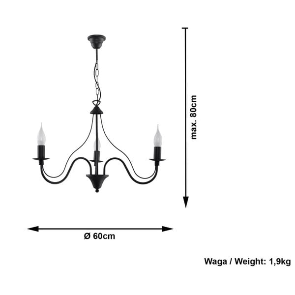 Черно метално висящо осветително тяло ø 60 cm Fiorano – Sollux-image-3