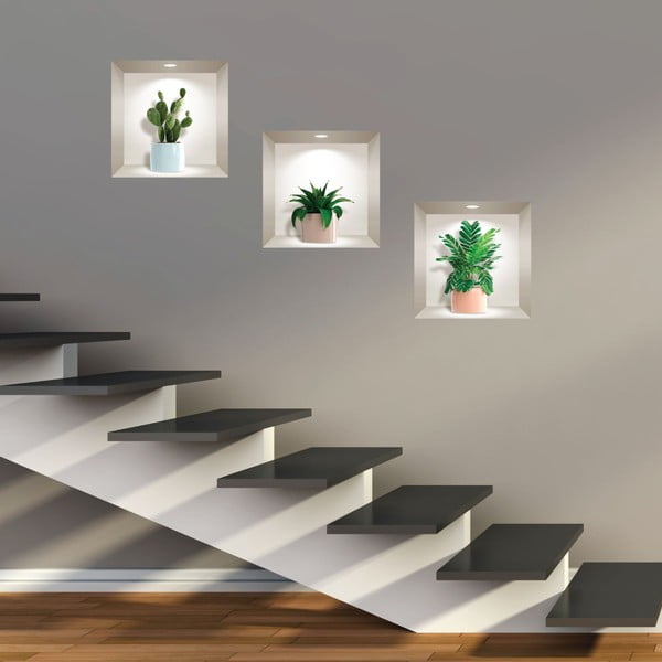 Комплект от 3 стикера за стена 3D Houseplants - Ambiance