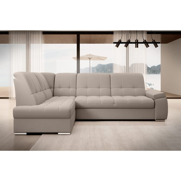 Бежов кадифен разтегателен ъглов диван с място за съхранение (ляв ъгъл L форма) Sado – ELTAP-image-3